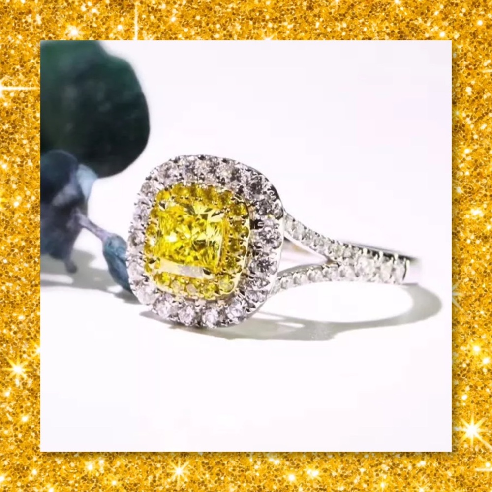 JUST IN🆕 925 Silver Yellow Halo AAA CZ Ring - Picture 2 of 5